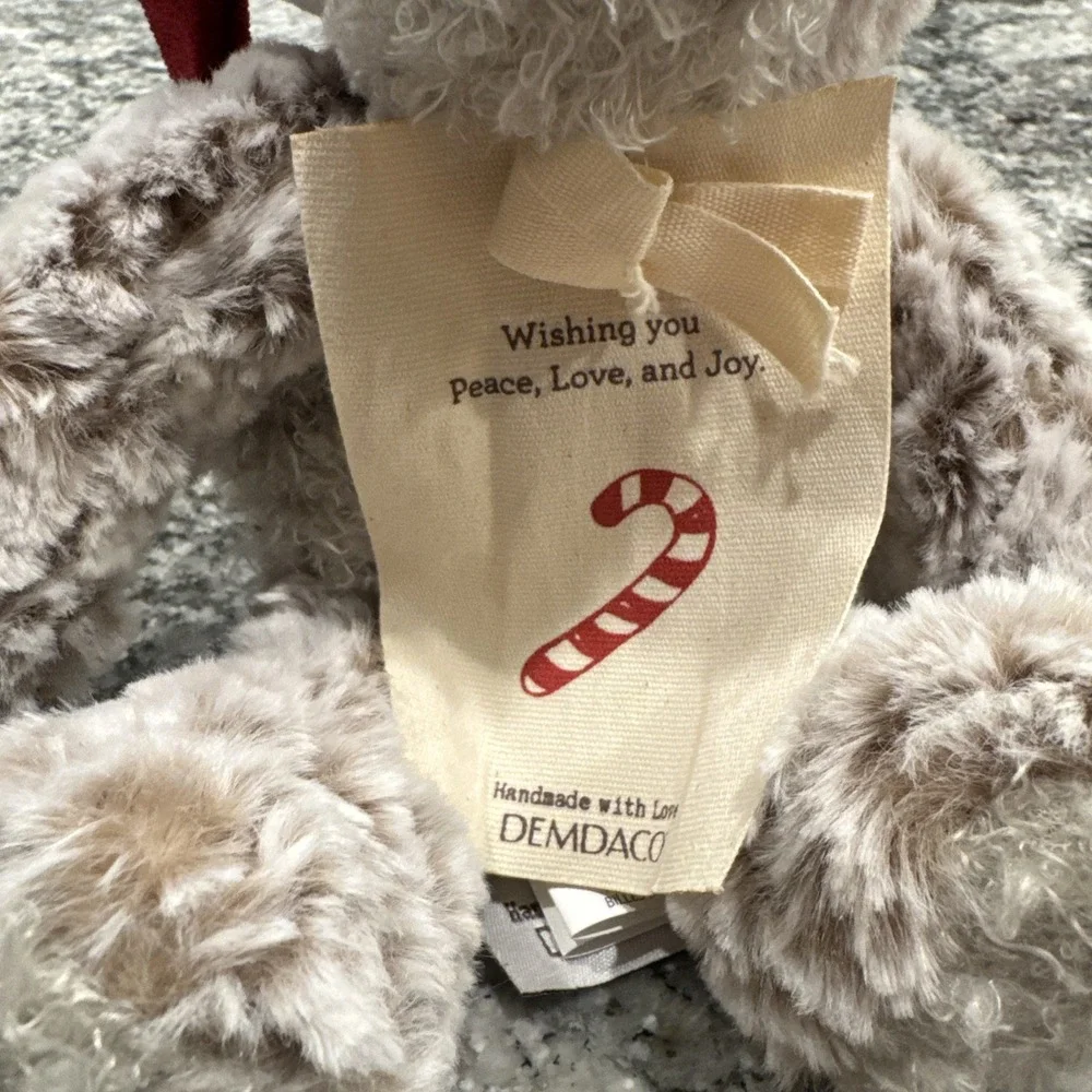 DEMDACO Christmas Giving Bear 10 In Brown Santa Beanie Surface Washable‎ USA NWT